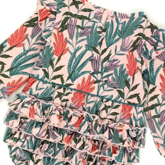 RuffleButts Infant Girls Long Sleeve Flutter Bubble Romper image {5}