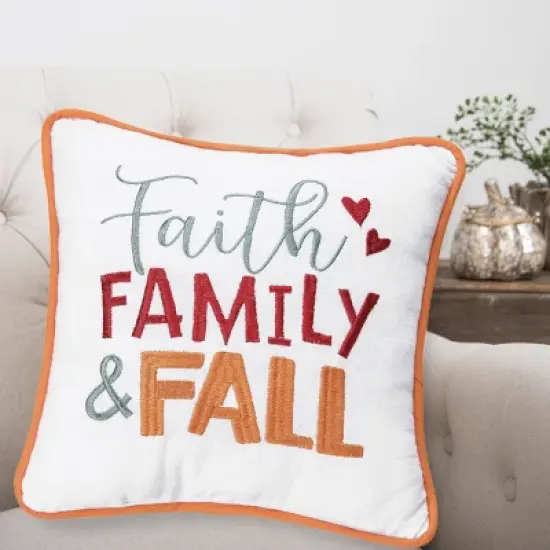 C&F Home 10" x 10" Faith, Family and Fall Embroidered Throw Pillow image {3}