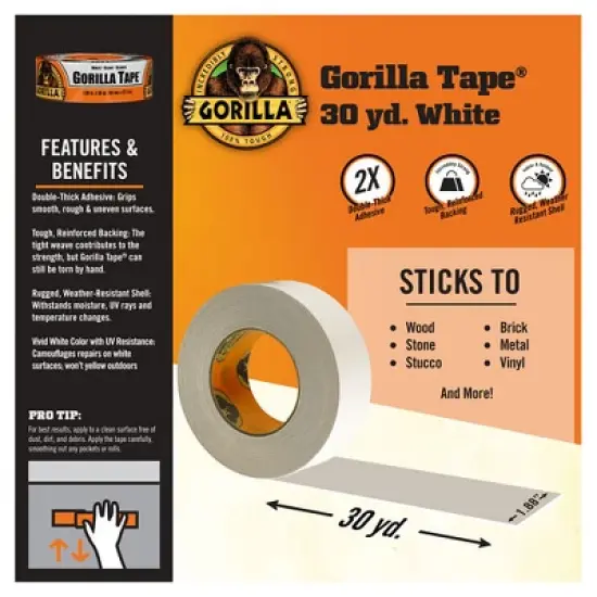 Gorilla 1.88 in. W X 30 yd L White Duct Tape image {1}