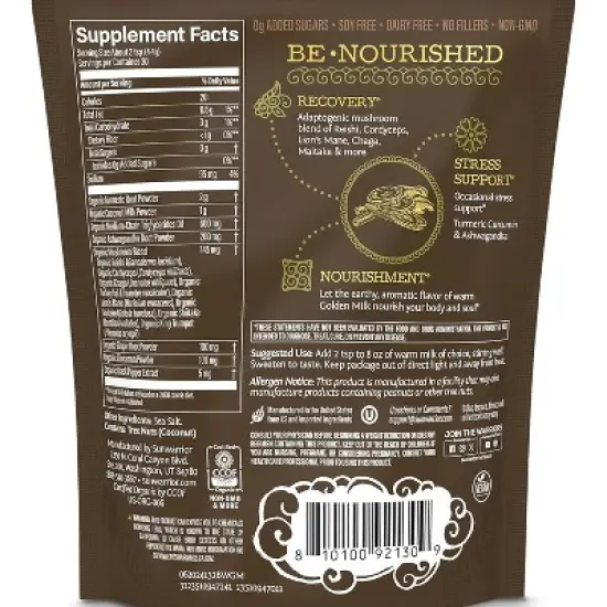 Organic Golden Milk Powder, Ashwaghanda & Turmeric Curcumin for Relaxation and Body Nourishment, Sunwarrior, 90g pouch (30 srv) image {2}