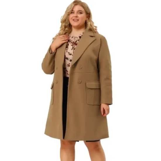 Agnes Orinda Women's Plus Size Winter Peacoat Notched Lapel Double Breasted Long Overcoats image {8}
