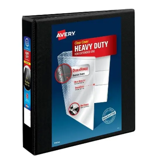 Avery 400 Sheet 2.1"x1.5" Heavy Duty Nonstick View Ring Binder Black: Polypropylene D-Rings, 4 Pockets, Clear Cover image {5}
