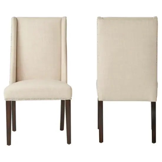 Set of 2 Harlow Wingback Dining Chair with Nailheads Oatmeal - Inspire Q image {1}
