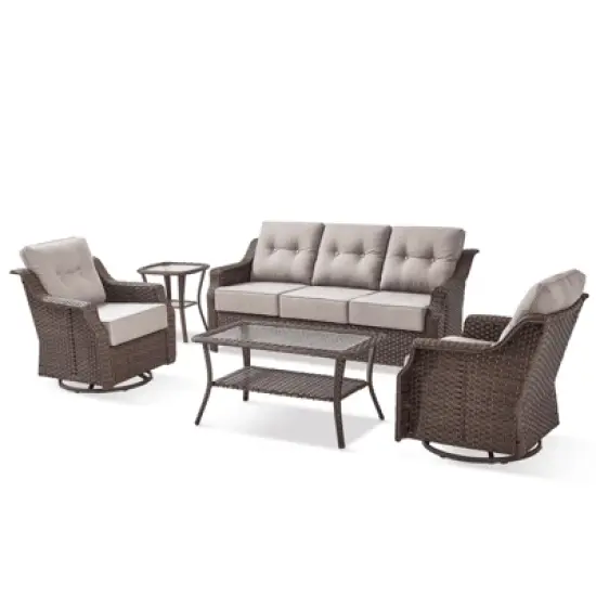 Gymojoy Outdoor Sofa Table with Swivel Chairs Gilder Chairs Patio Funiture Set image {1}