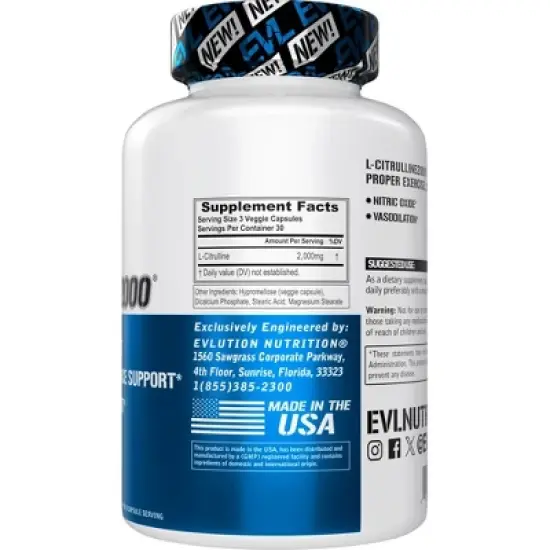 Evlution Nutrition L-Citrulline - Workout & Vasodilation Support - 90 Servings image {1}