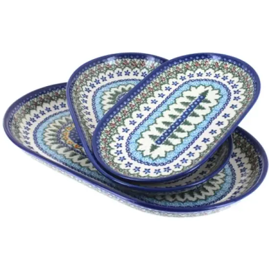 Blue Rose Polish Pottery 8600 Vena 3 Piece Oval Serving Set image {6}