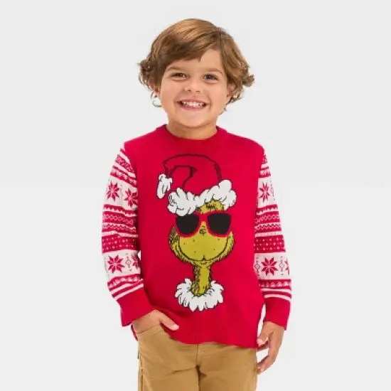 Toddler Boys' The Grinch Knitted Pullover Sweater - Red image {3}