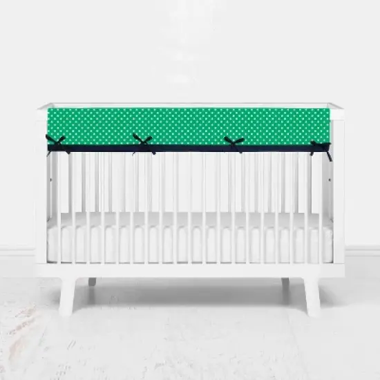 Bacati - Mix n Match Chevron/Dots Long Crib Rail Guard Cover Navy/Green image {1}