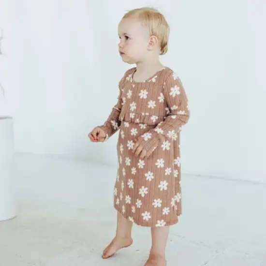 Grayson Collective Toddler Girls' Cozy Floral Ribbed Long Sleeve Dress - Brown image {3}
