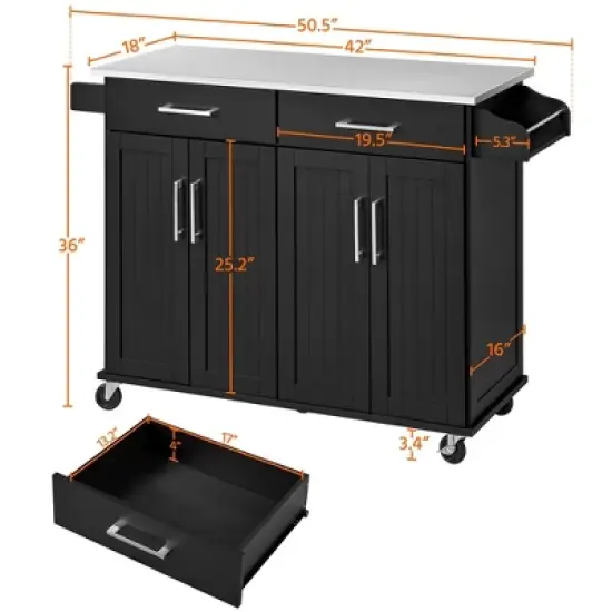 Yaheetech Large Kitchen Cart Kitchen Island on Wheels with Stainless Steel Countertop image {2}