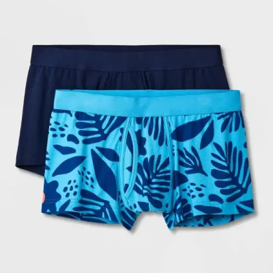 Men's Floral Leaf Print Trunks 2pk - Goodfellow & Co&trade; Blue/Orange image {4}