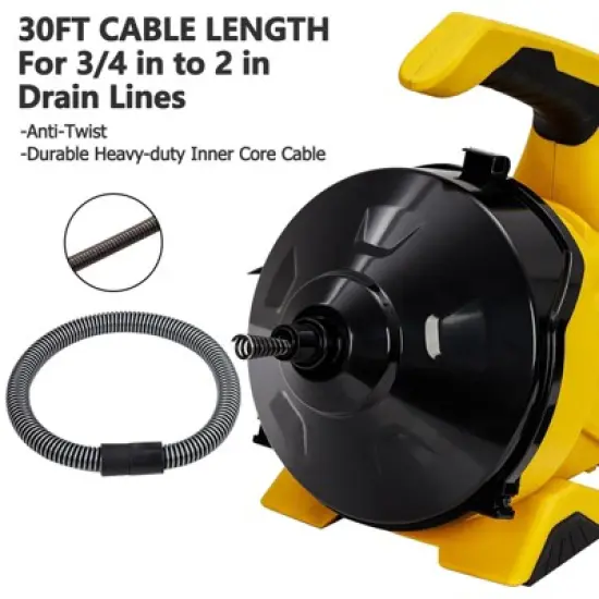 Drain Cleaner Machine 30Ft, Auto-feed Electric Drain Auger for 3/4In - 2In Pipes, Cable in Piano Wire with Foot Switch, for Sinks, Toilets image {2}