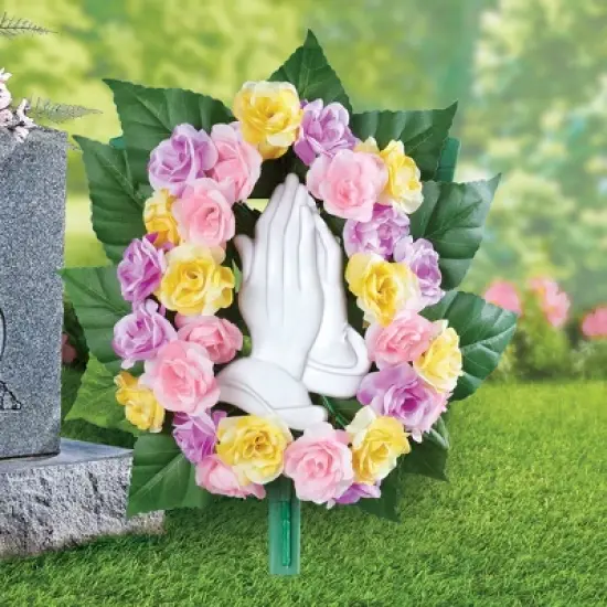 Collections Etc Colorful Artificial Rose Praying Hands Memorial Bush Stake image {1}