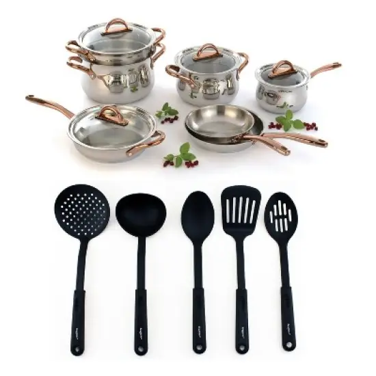 BergHOFF Ouro Gold 16Pc 18/10 Stainless Steel Cookware Set with Glass Lids image {13}