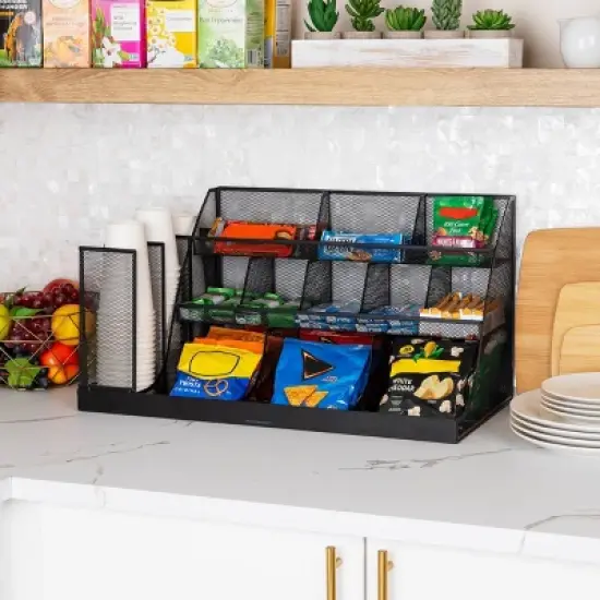 Mind Reader Metal Cup and Condiment Organizer Black: Coffee Station & Bar Accessories, Espresso Coffee Organizer image {5}