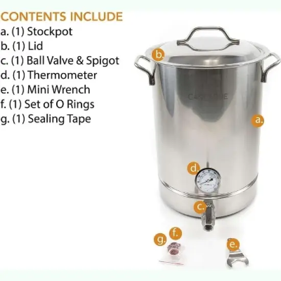 GasOne 8 Gallon Stainless Steel Home Brew Kettle Pot Pre Drilled 4 PC Set with Tri Ply Bottom, Stainless Steel Lid, Thermometer, Ball Valve Spigot image {3}