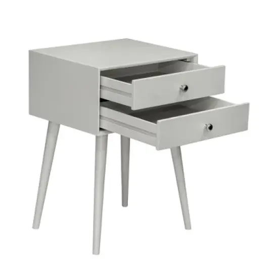 HOMCOM Modern Bedside Table with 2 Pull Out Drawers, Side End Table with Display Tabletop and Solid Acacia Legs, gray image {3}