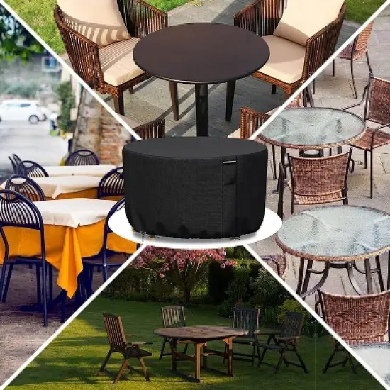Akefit Round Patio Table Cover Waterproof Outdoor Furniture Protector with Vents and White Trim Black image {6}