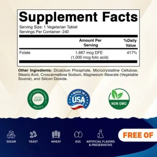 Folic Acid 1 mg - 240 Tablets image {1}