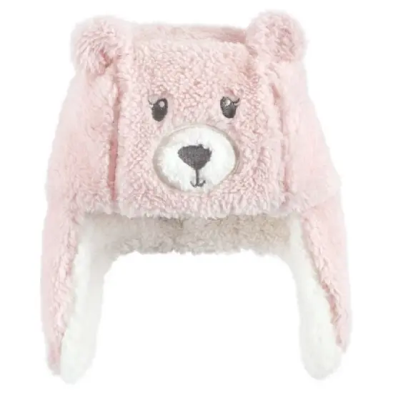 Hudson Baby Infant Girl Trapper Hat, Mitten and Bootie Set, Pink Bear image {2}