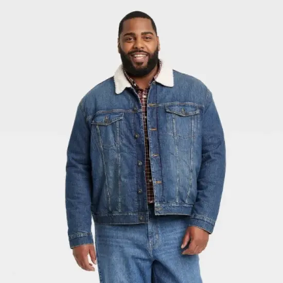 Men's Faux Shearling Lined Denim Trucker Jacket - Goodfellow & Co&trade; Blue image {4}