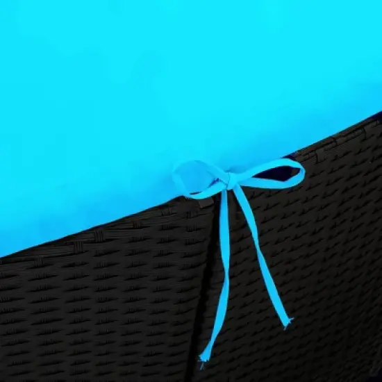 6pc Wicker Round Outdoor Sectional Set with Cushions - Black/Blue - GODEER image {16}