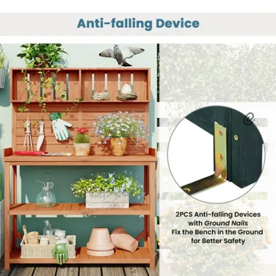 Gulches 65" Forest Natural Farmhouse Garden Potting Bench with Planter Stands and Holders image {3}