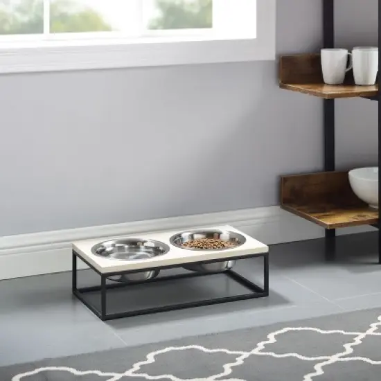 Sam's Pets Dan Double Wood and Stainless Steel Pet Bowl image {1}