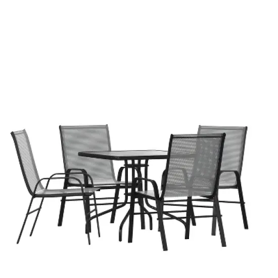Emma and Oliver Five Piece Patio Dining Set - Square Table with Powder Coated Frame and Tempered Glass Top & 4 Flex Comfort Stack Chairs image {12}