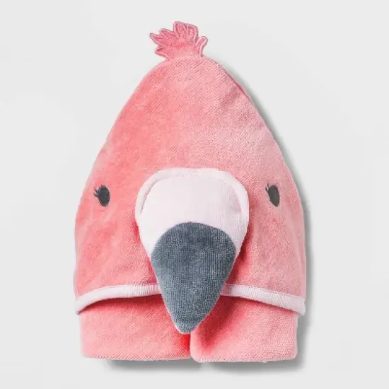Baby Girls' Flamingo Hooded Bath Towel - Cloud Island&trade; Coral image {1}