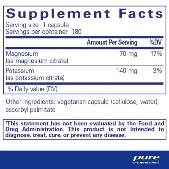 Pure Encapsulations Potassium Magnesium (Citrate) - for Heart Health & Bone Mineralization* - Optimal Absorption - Gluten Free & Non-GMO - 180 Caps image {1}