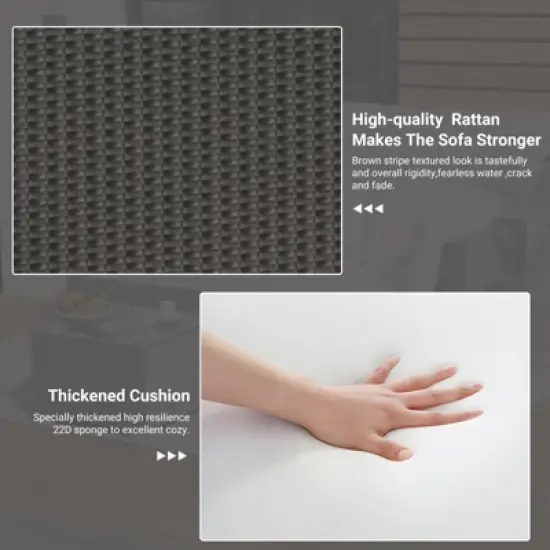 Modular Rattan Patio Sofa Set - All-Weather Wicker Sectional Conversation Set with Ottoman, Glass Table & Detachable Cushions image {7}