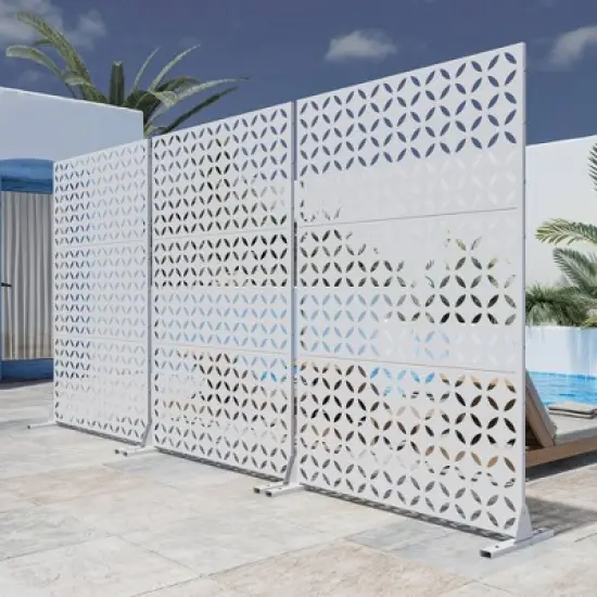 PexFix 72 in. x 47 in. Outdoor Metal Privacy Screen Garden Fence in Coins Pattern in White image {3}
