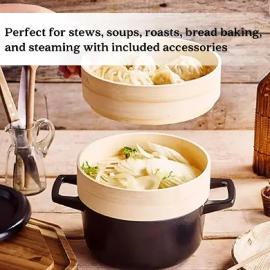 Alva Nori Enameled Cast Iron Dutch Oven Cocottes w/ Lid & Steamer Basket 80 Oz. image {2}