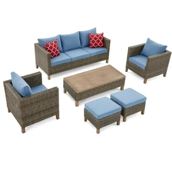 6 Piece Conversation Patio Set with Cushions and Coffee Table image {11}