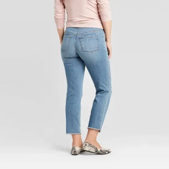 Over Belly Distressed Straight Maternity Jeans - Isabel Maternity by Ingrid & Isabel&trade; Blue image {1}