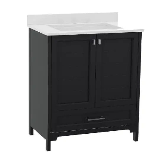 Merrick Lane Single Sink Bathroom Vanity with Undermount Basin, Soft-Close Cabinet, Easy-Glide Drawer, and Carrara Marble Finish Countertop image {1}