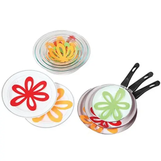 MSR Imports Flower Shaped Felt Pan Separators - Green, Red, Orange - Set of 14 14 Pieces image {2}