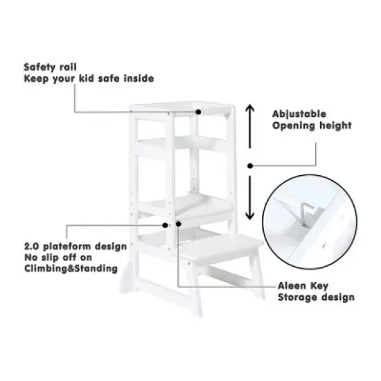SDADI LT05N Mother's Helper Adjustable Height Kitchen Step Stool, Children Kids Toddlers Counter Level Learning Stool for Kitchen & Bathroom image {2}
