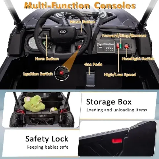 24V Kids Ride On UTV, 2 Seater 4WD Electric Truck with Sun Shade, Remote Control, Led Lights, 4 Shock Absorbers,3 Speeds,Horn, Music image {2}