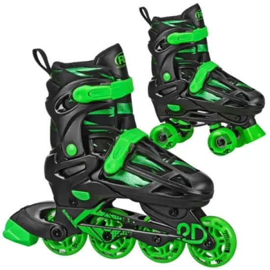 Roller Derby Green Wire Kids' Adjustable Inline-Quad Combo Skates - Black/Green image {4}