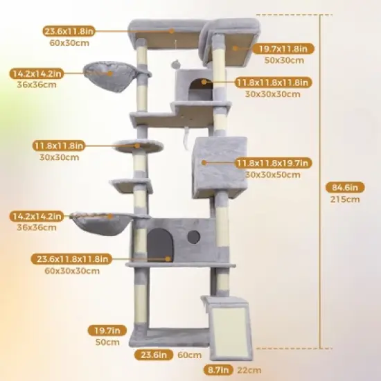 Multipet 84 in Cat Tree Tower with Large Condo, Sisal Scratching Post, Big Hammock and Top Platform image {6}