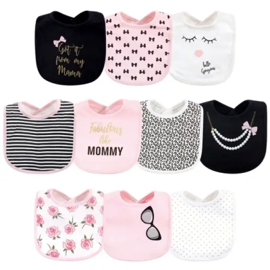 Little Treasure Baby Girl Cotton Bibs 10pk, Mama, One Size image {1}
