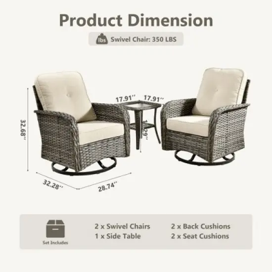 XIZZI Outdoor Patio Swivel Chair Conversation Set, 3/5/7/8 Piece Sofa Sets w/ Side Table, 360&deg; Swivel Seats & Optional Coffee Table/Loveseat image {2}
