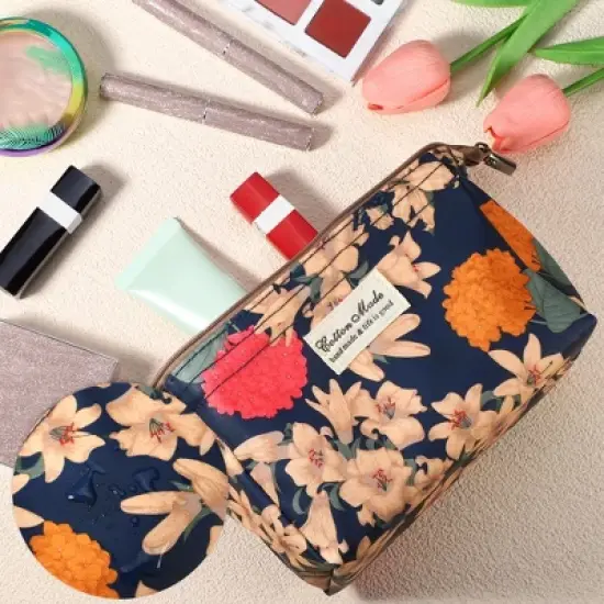 Unique Bargains Women's Printed Travel Makeup Bag Dark Blue 1 Pc image {2}