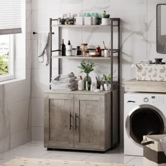 Cat Litter Box Enclosure, 2-in-1 Cat Litter Box Furniture Hidden with 2 Tier Storage Shelves and Doors, Wooden Cat Washroom Furniture image {2}