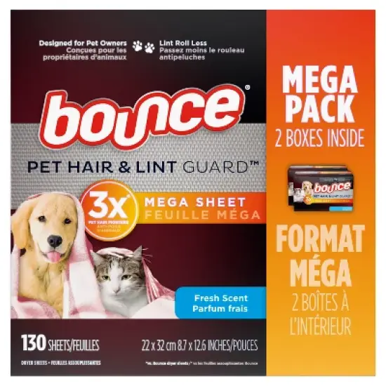 Bounce Pet Hair and Lint Guard Mega Dryer Sheets - Fresh image {1}