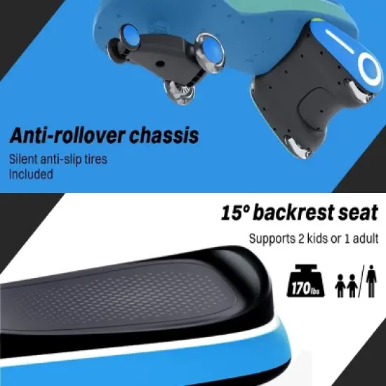 45W 2-in-1 Electric Wiggle & Swing Car for Kids &ndash; 2 Speeds, LED Flashing Wheels, Anti-Rollover, Pedal & Rechargeable Battery, Ages 3+ (170 lbs Max) image {6}