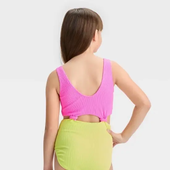 Girls' Solid One Piece Swimsuit - art class&trade; Pink  image {2}