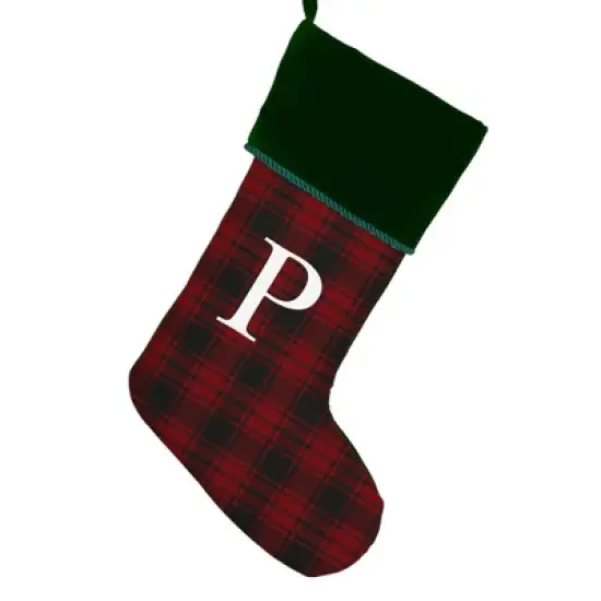 Personalization Mall Christmas Plaid Initial Christmas Stocking, Green Cuff image {17}